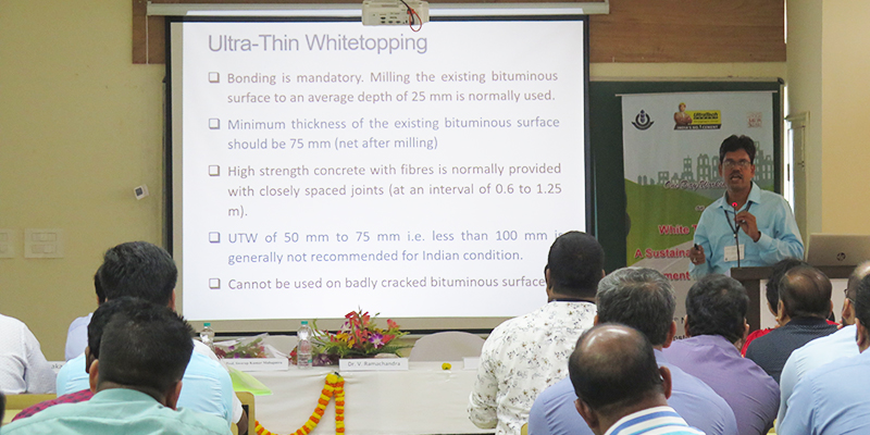 Dr. U C Sahoo delivering lecture during the workshop on Whitetopping solutions